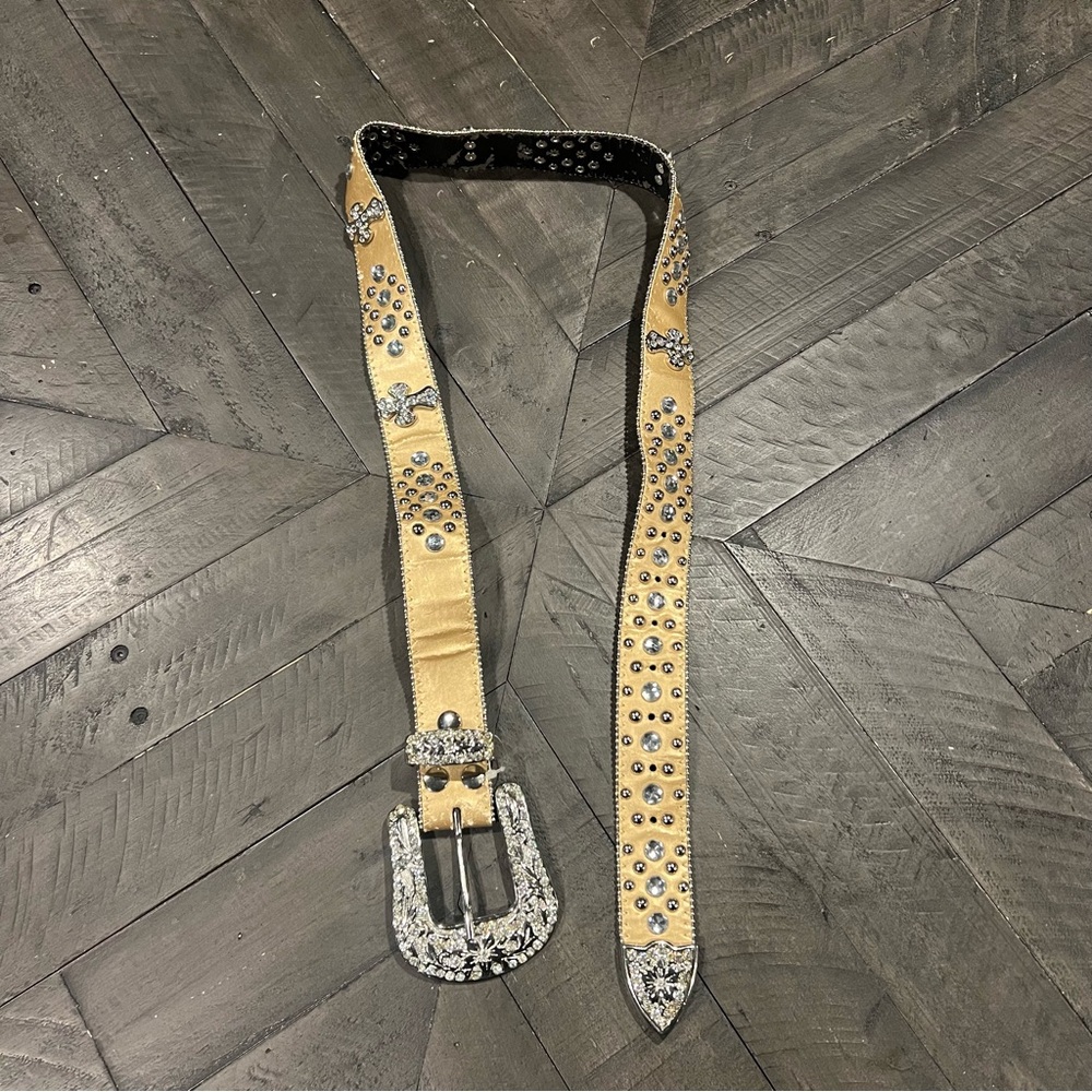 Studded Beige Belt with Silver Accents